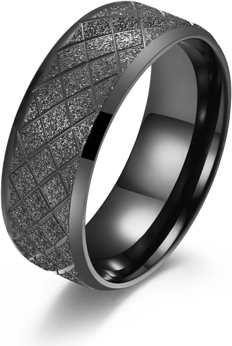 Wedding Ring Bands for Him and Her, Couple Rings Set Promise Rings Stainless Steel Comfort Fit Black Matte Ring 8mm