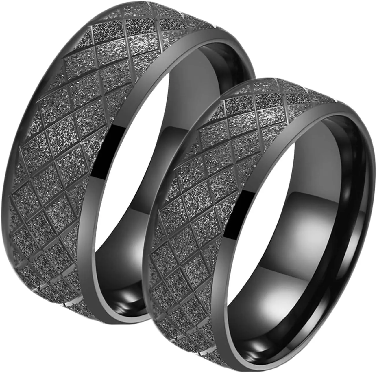 Wedding Ring Bands for Him and Her, Couple Rings Set Promise Rings Stainless Steel Comfort Fit Black Matte Ring 8mm