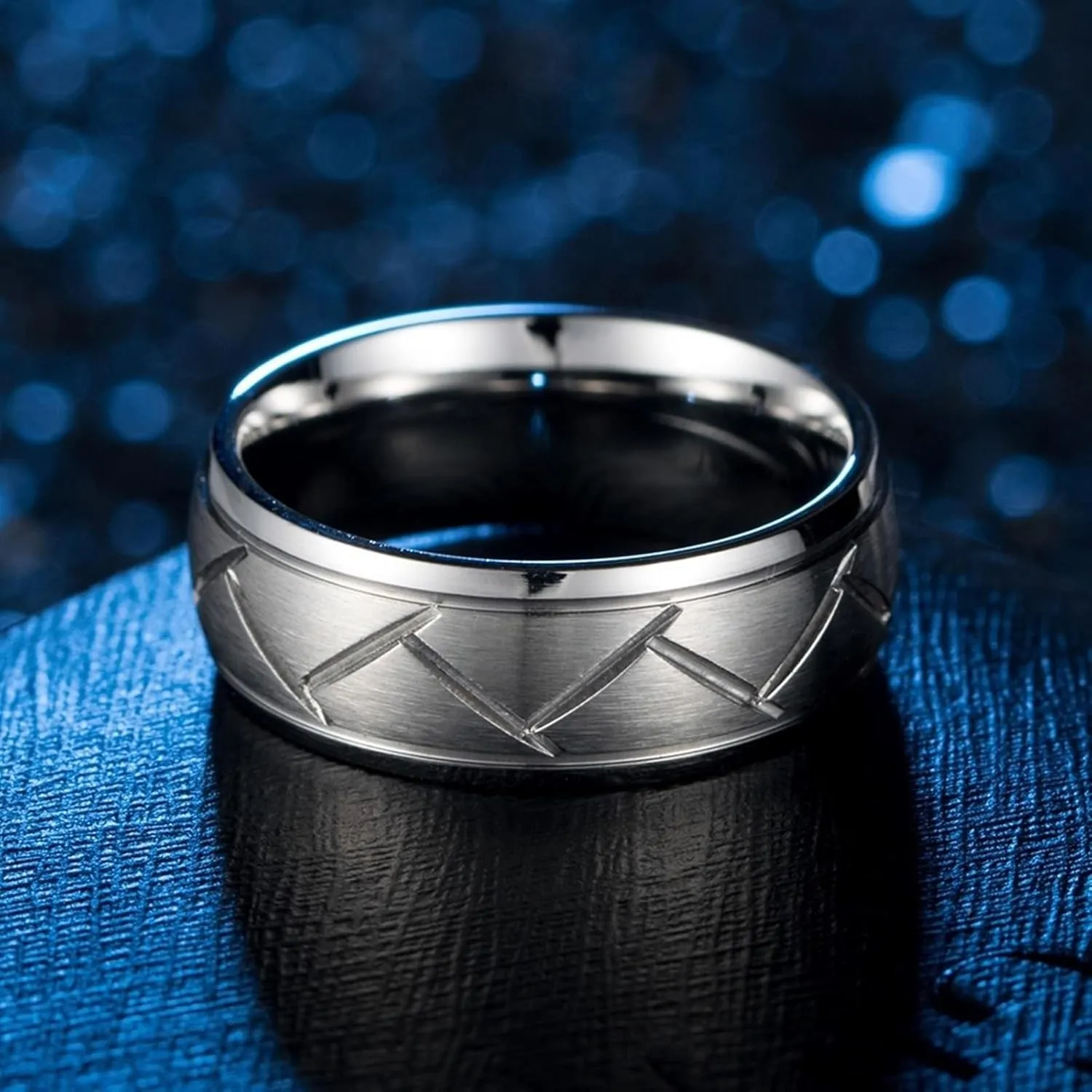 Wedding Rings for Couples Set, Engagement Rings for Couples Set Stainless Steel Comfort Fit Black Silver Brushed Ring 8mm