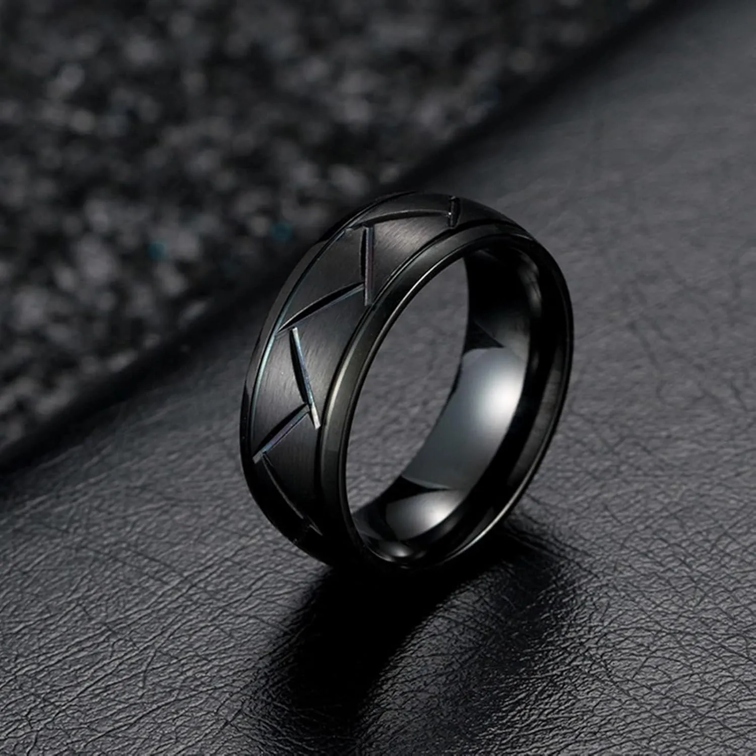 Wedding Rings for Couples Set, Engagement Rings for Couples Set Stainless Steel Comfort Fit Black Silver Brushed Ring 8mm