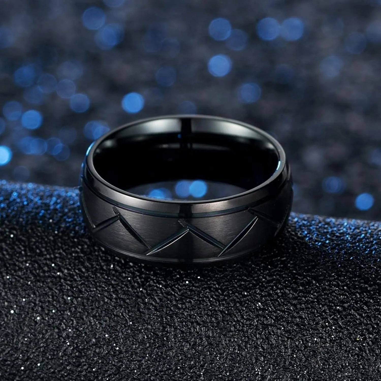 Wedding Rings for Couples Set, Engagement Rings for Couples Set Stainless Steel Comfort Fit Black Silver Brushed Ring 8mm