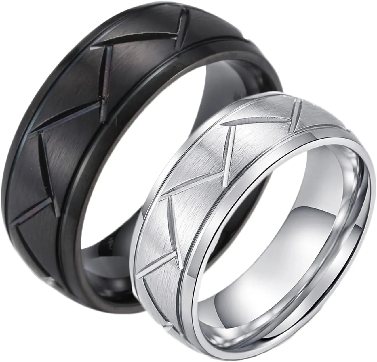 Wedding Rings for Couples Set, Engagement Rings for Couples Set Stainless Steel Comfort Fit Black Silver Brushed Ring 8mm