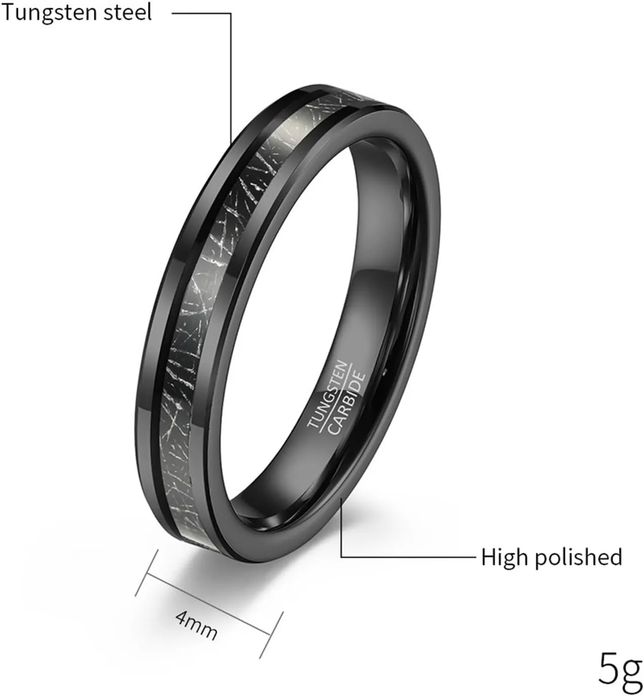 Wedding Rings for Couples Set, Tungsten Couples Promise Rings Set Comfort Fit 4mm Black Ring Inlay Metal