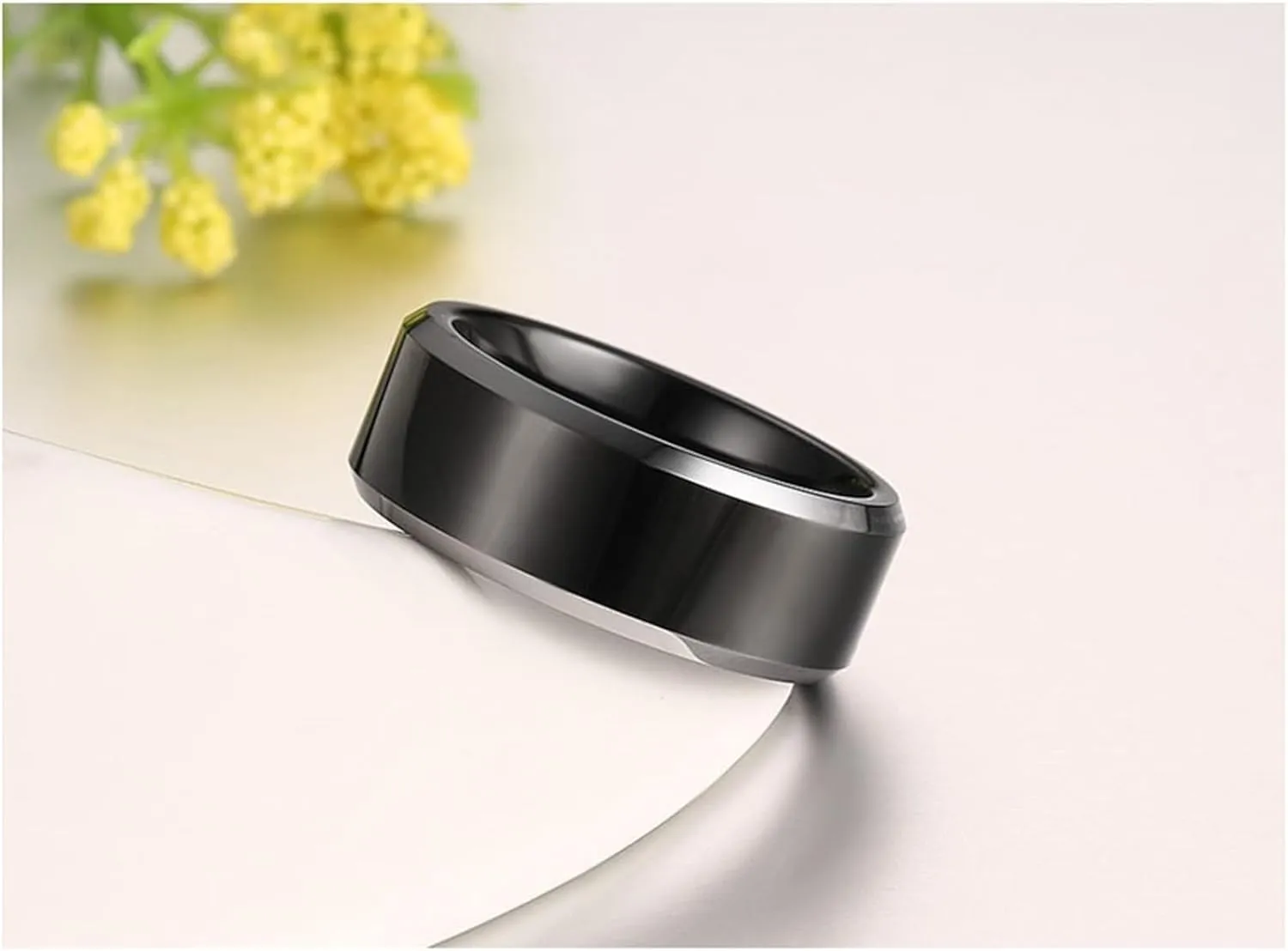 Wedding Rings Set for Him and Her, Tungsten Couples Promise Rings Set Comfort Fit 8mm Black Ring with Silver Beveled Edge