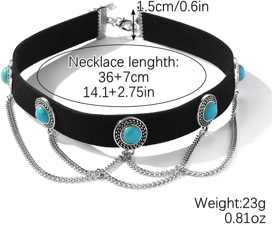 Western Turquoise Choker Necklace for Women Gothic Black Choker Necklaces Boho Summer Cowgirl Rodeo Country Concert Outfits Jewelry Accessories