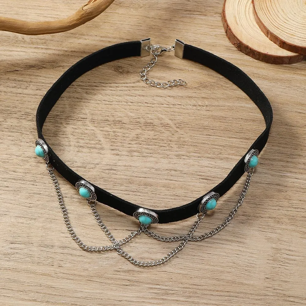Western Turquoise Choker Necklace for Women Gothic Black Choker Necklaces Boho Summer Cowgirl Rodeo Country Concert Outfits Jewelry Accessories