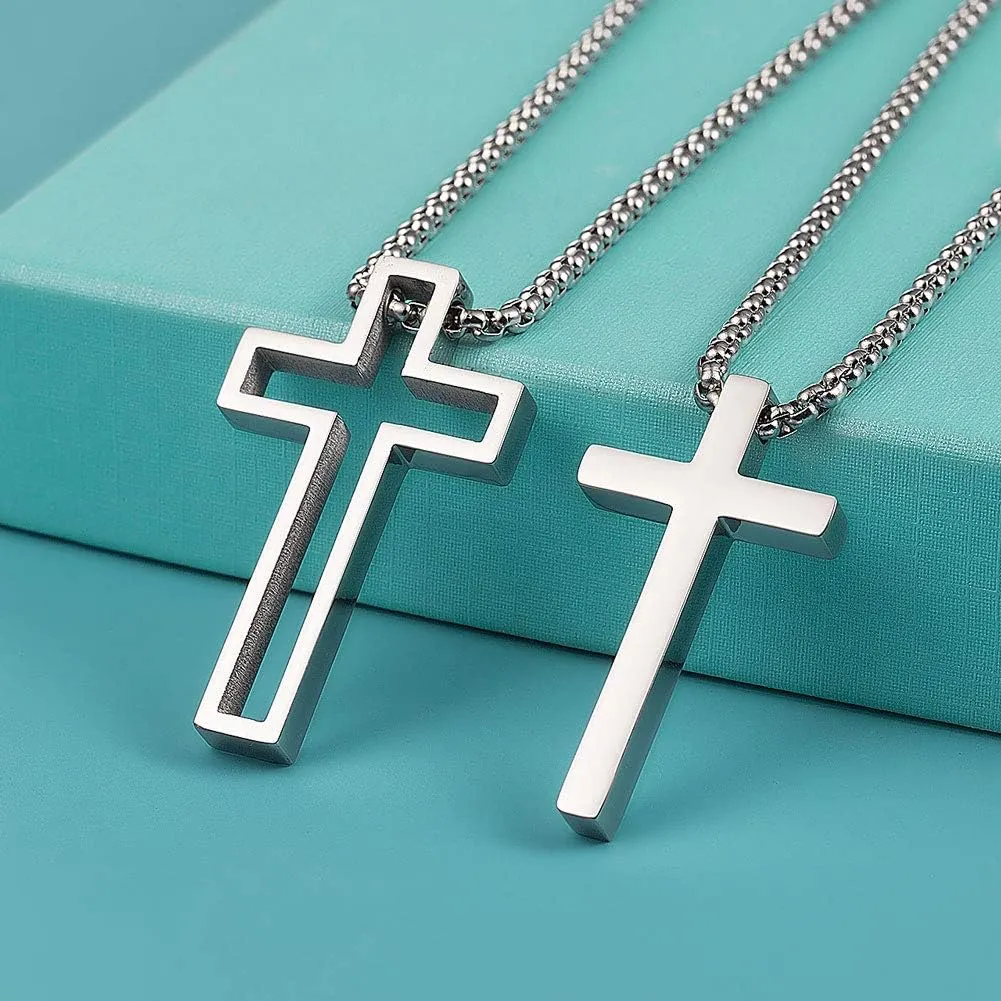 Wolentty Couple Cross Necklace Stainless Steel Religious Matching Necklaces for Men Women Gift