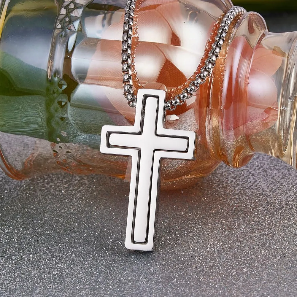 Wolentty Couple Cross Necklace Stainless Steel Religious Matching Necklaces for Men Women Gift