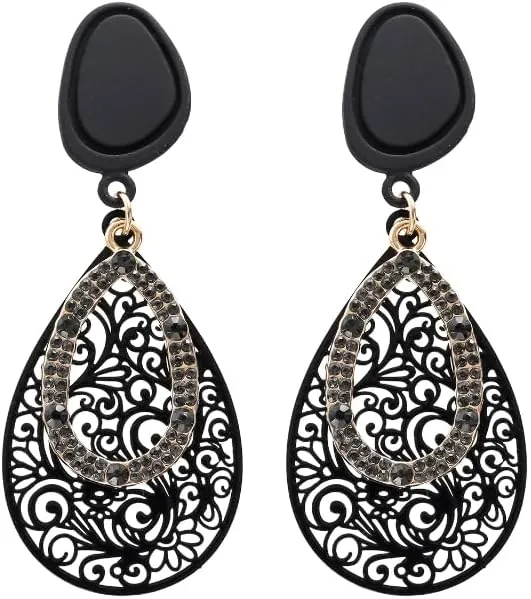 Women's Black Hollow Clip On Earrings Stud Earrings