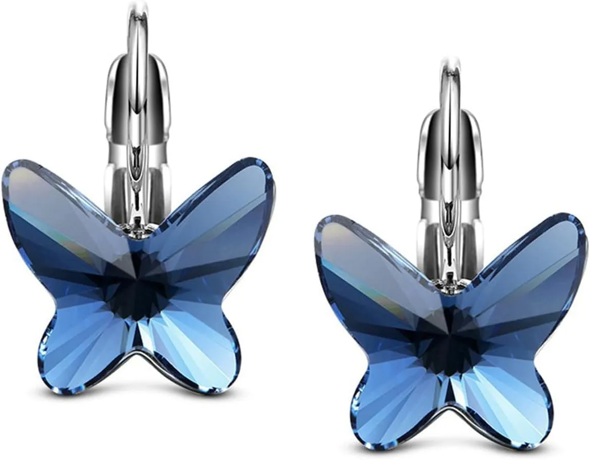 Women's Clip On Earrings Elegant Butterfly Crystal Plated Clip-on Earrings Blue