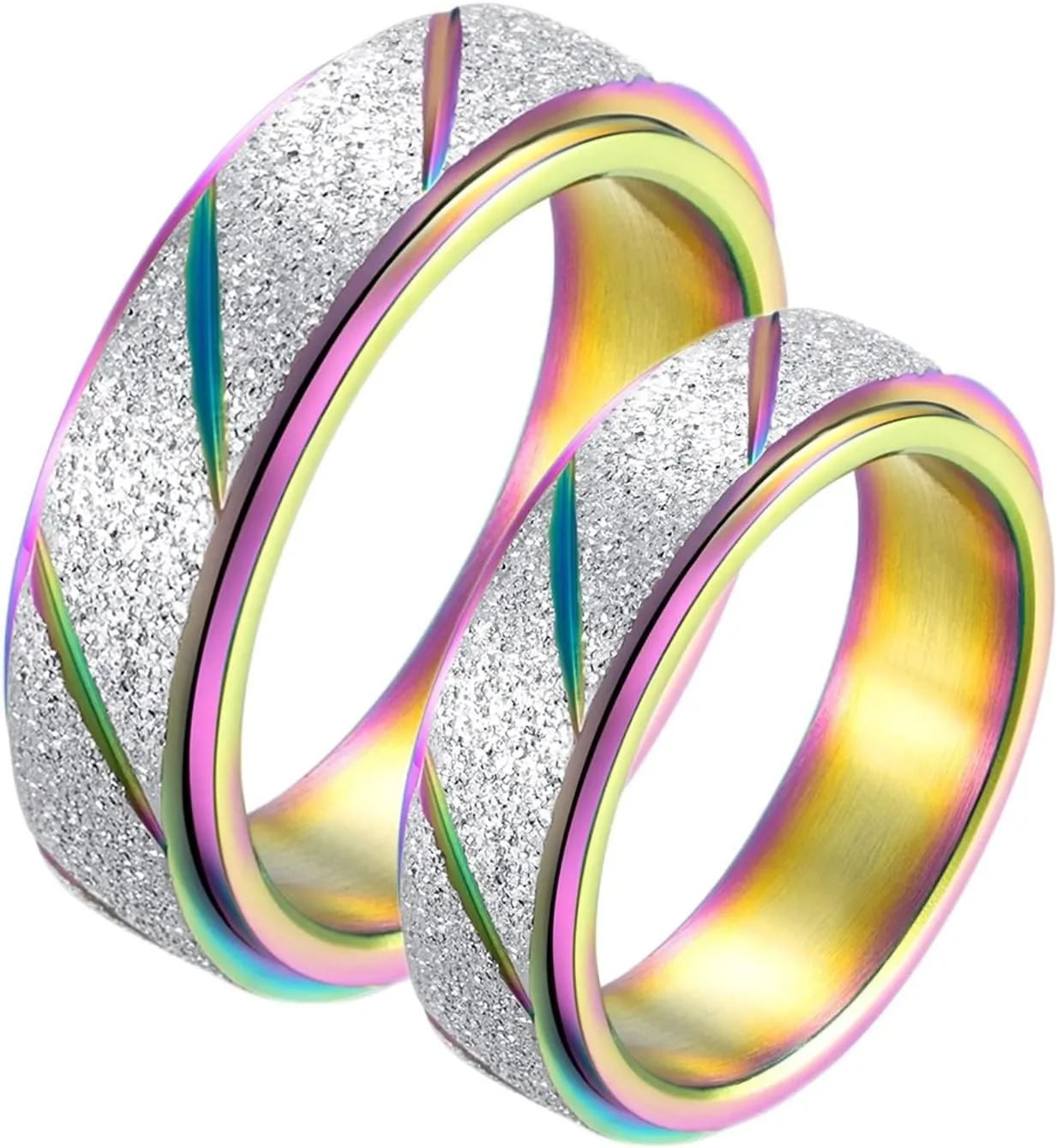 Women's Engagement Rings, Stainless Steel Ring for Men Multicolor Rainbow Rotating Ring Matte 6mm Valentine's Day Couple Rings