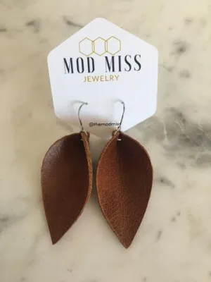 Worn Brown Leather Petal Earrings