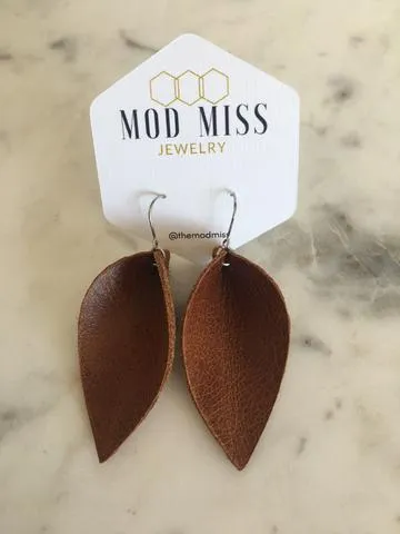 Worn Brown Leather Petal Earrings