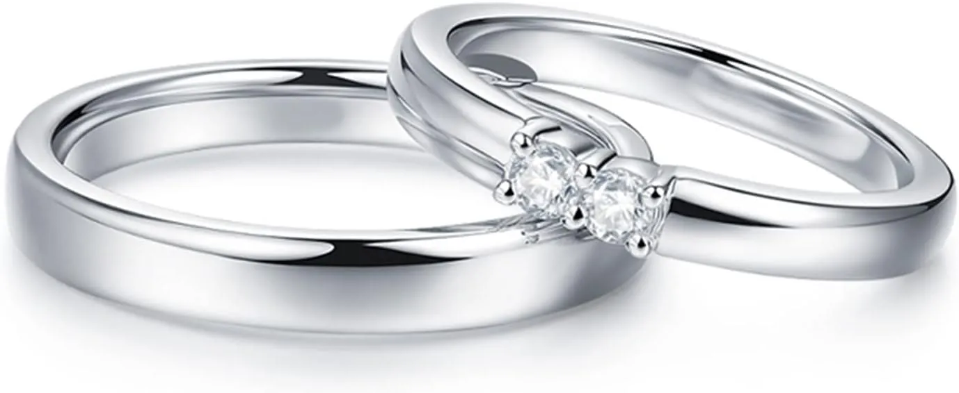 WSX Diamond Matching Couples Rings for for Him and Her Sterling Silver/10K/14K/18K Wedding Promise Rings, Free Engrave