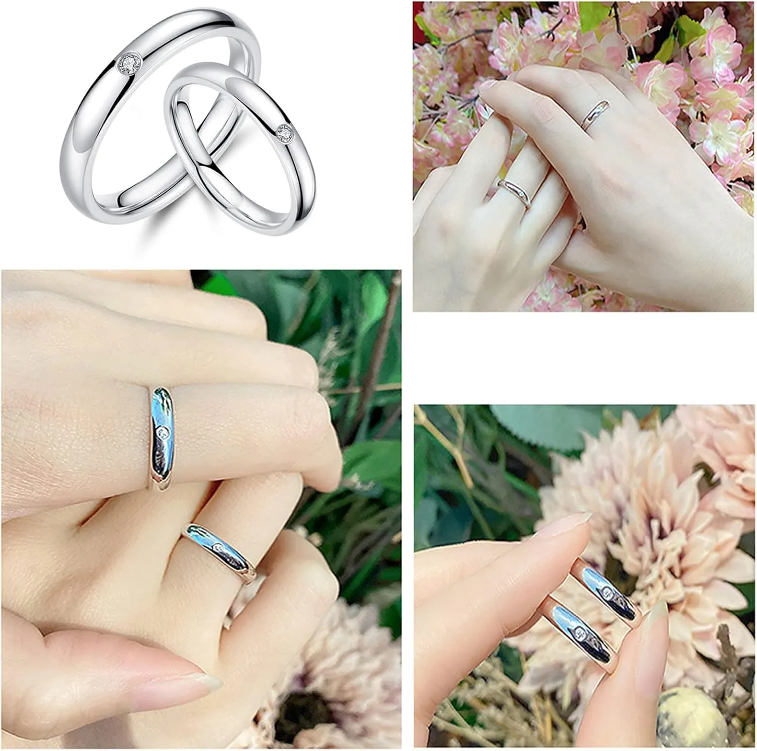 WSX Diamond Matching Couples Rings for for Him and Her Sterling Silver/10K/14K/18K Wedding Promise Rings, Free Engrave