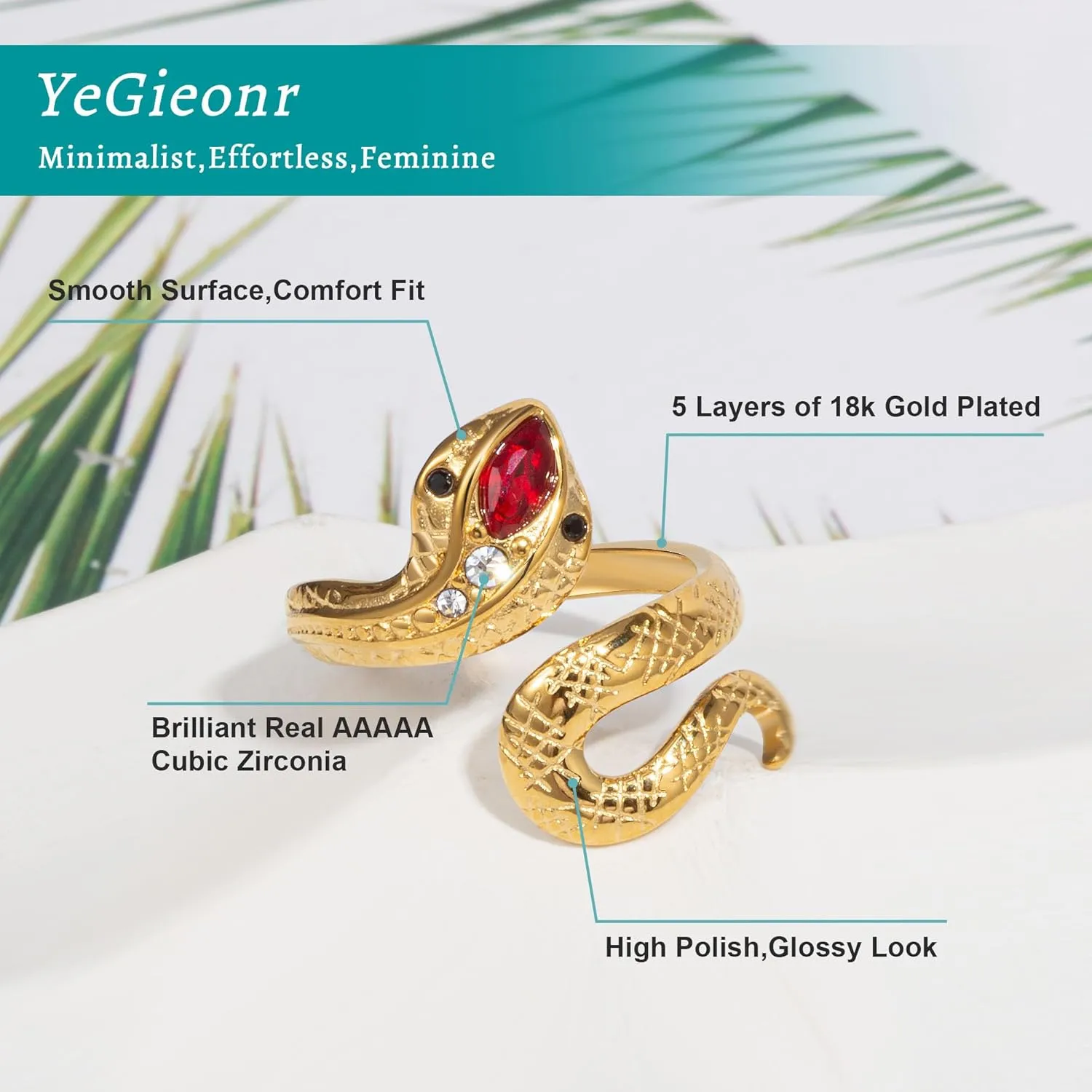 YeGieonr Gold Rings for Women Non Tarnish, Stainless Steel Rings with 18k Gold Plated, Layered Adjustable Rings with Gemstone, Statement Jewelry Gifts for Women