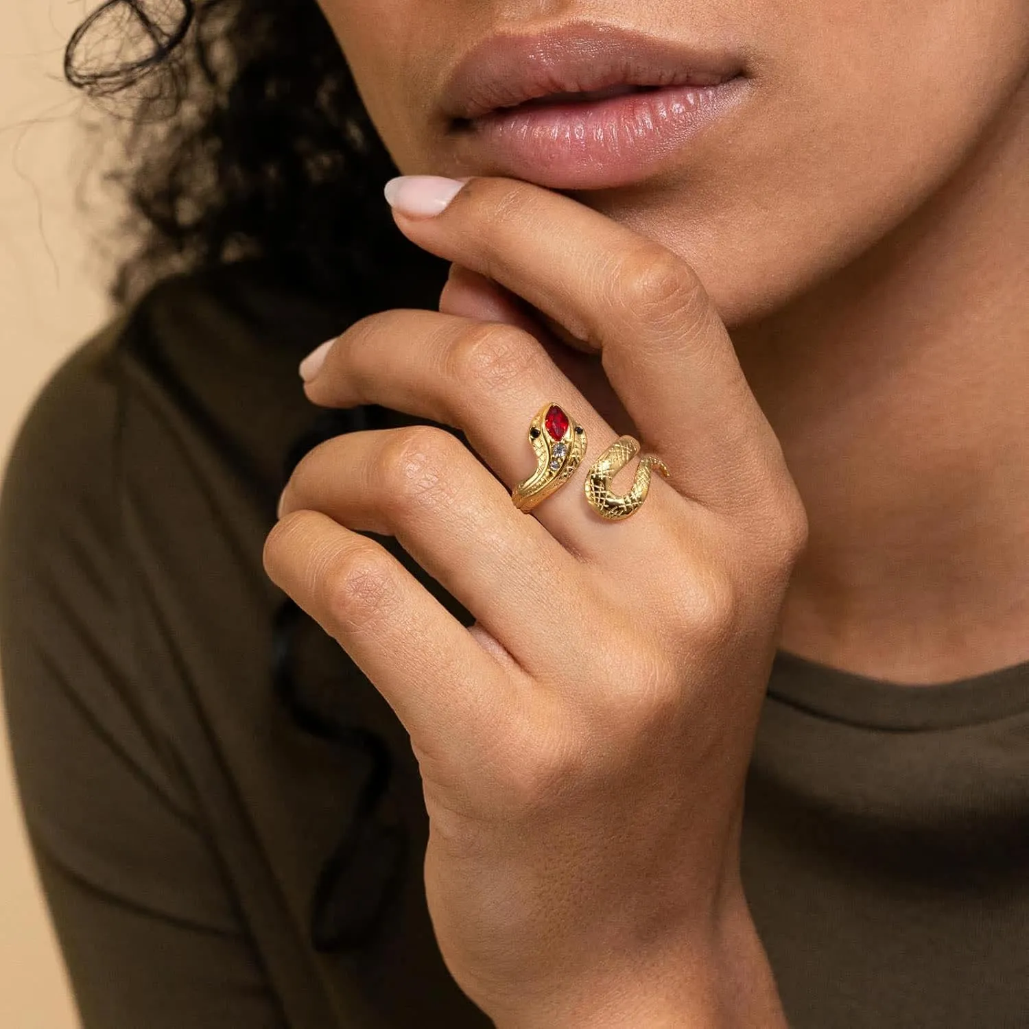 YeGieonr Gold Rings for Women Non Tarnish, Stainless Steel Rings with 18k Gold Plated, Layered Adjustable Rings with Gemstone, Statement Jewelry Gifts for Women