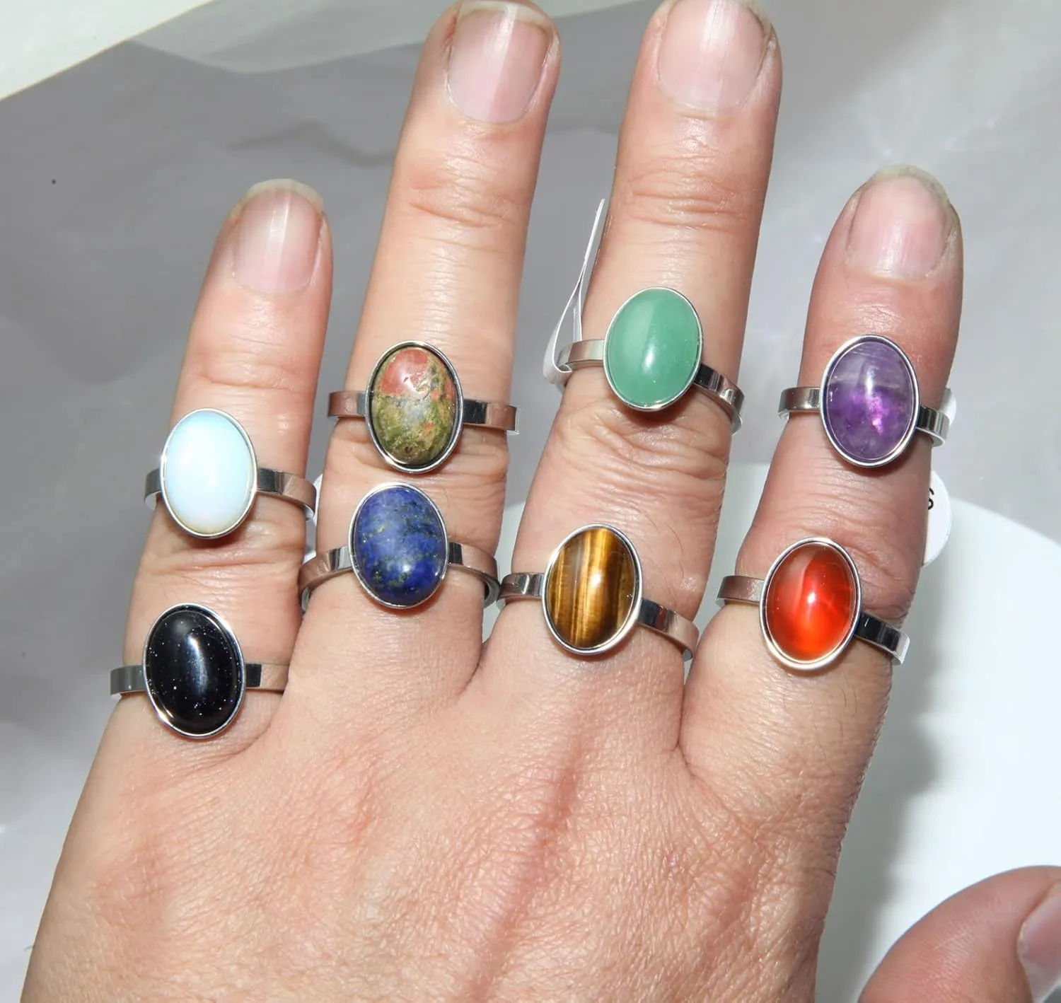 YITANA10PCS Crystal Rings Set, Bulk Crystals Jewelry, Stainless Steel Ring for Women, Gemstone Rings, Stackable and Personalized