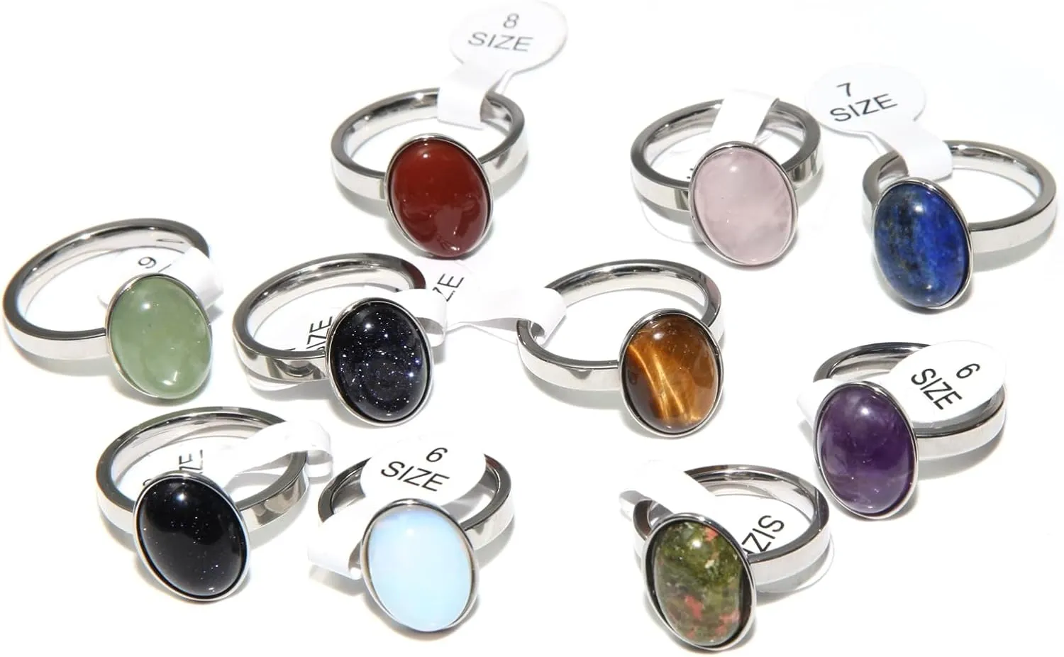 YITANA10PCS Crystal Rings Set, Bulk Crystals Jewelry, Stainless Steel Ring for Women, Gemstone Rings, Stackable and Personalized