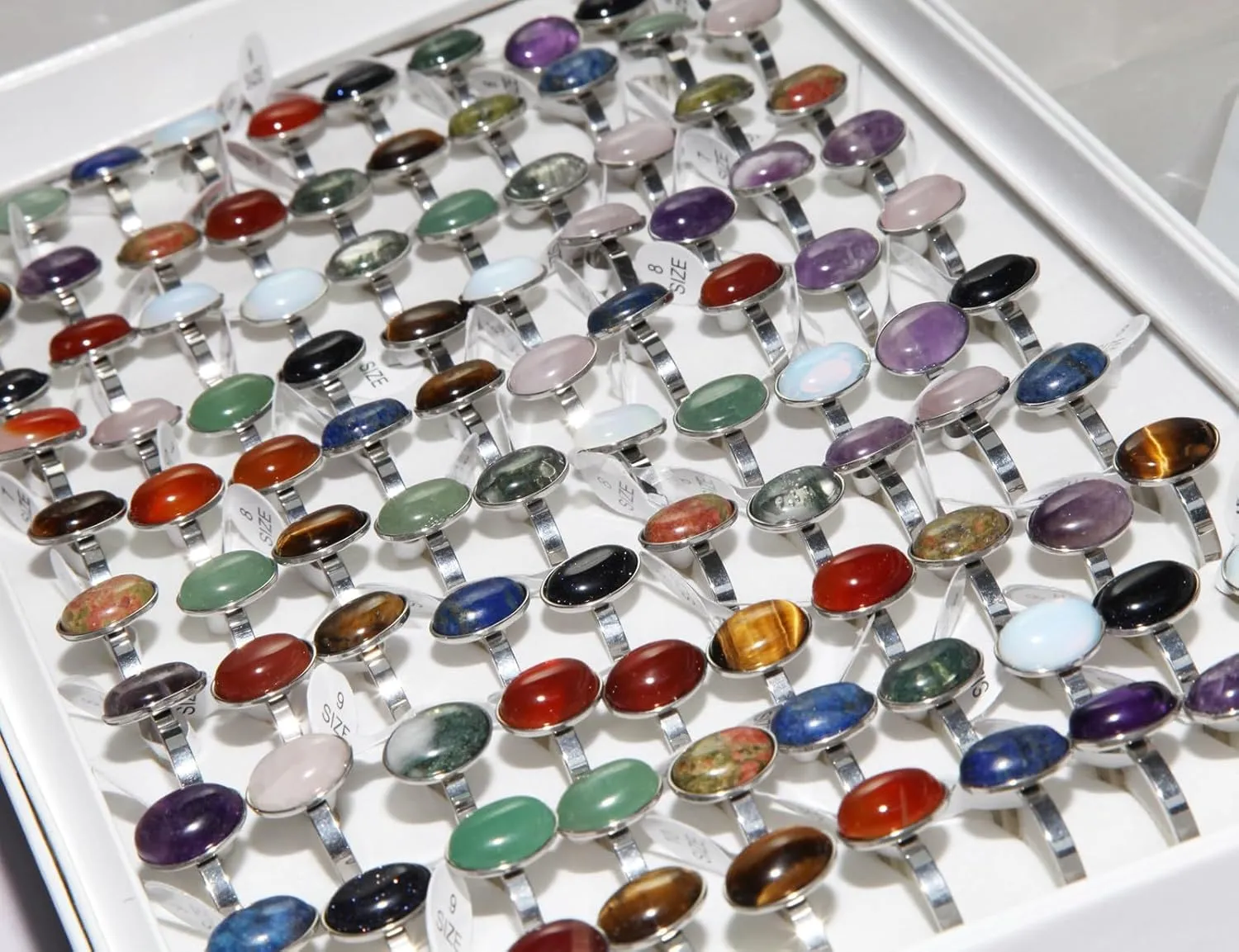 YITANA10PCS Crystal Rings Set, Bulk Crystals Jewelry, Stainless Steel Ring for Women, Gemstone Rings, Stackable and Personalized