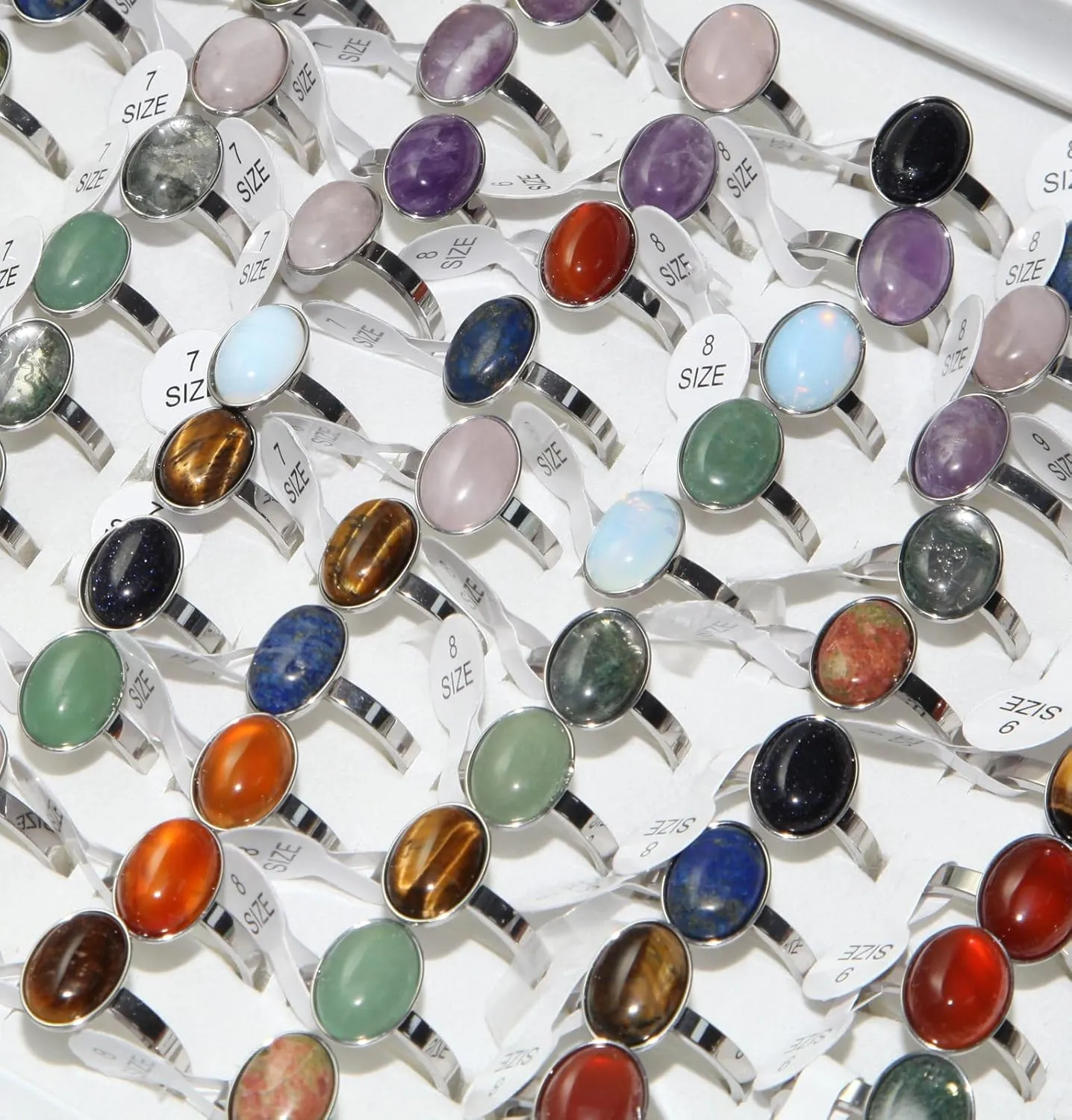 YITANA10PCS Crystal Rings Set, Bulk Crystals Jewelry, Stainless Steel Ring for Women, Gemstone Rings, Stackable and Personalized