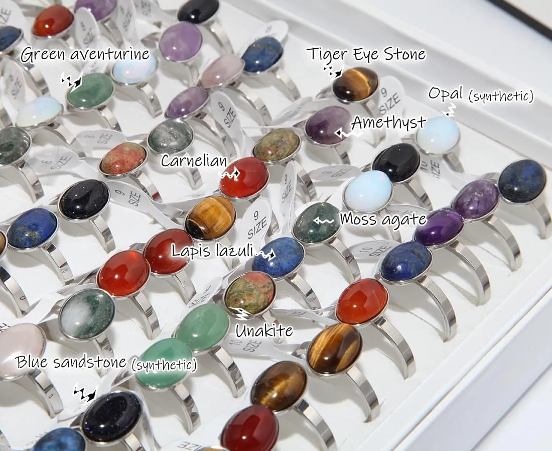 YITANA10PCS Crystal Rings Set, Bulk Crystals Jewelry, Stainless Steel Ring for Women, Gemstone Rings, Stackable and Personalized