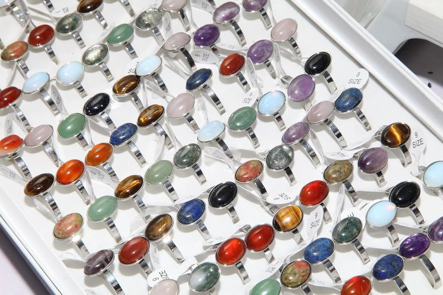 YITANA10PCS Crystal Rings Set, Bulk Crystals Jewelry, Stainless Steel Ring for Women, Gemstone Rings, Stackable and Personalized