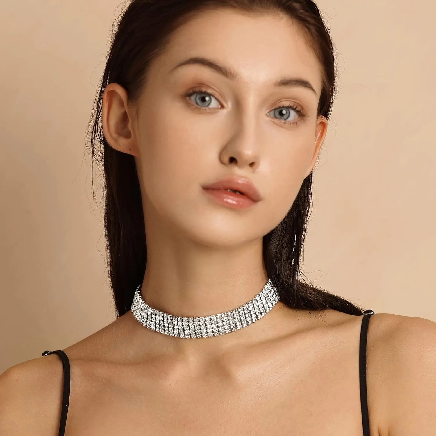 Zealmer 18K Gold Plated 1-6 Rows Rhinestone Choker Necklace & Bracelets Set Bridal Jewelry