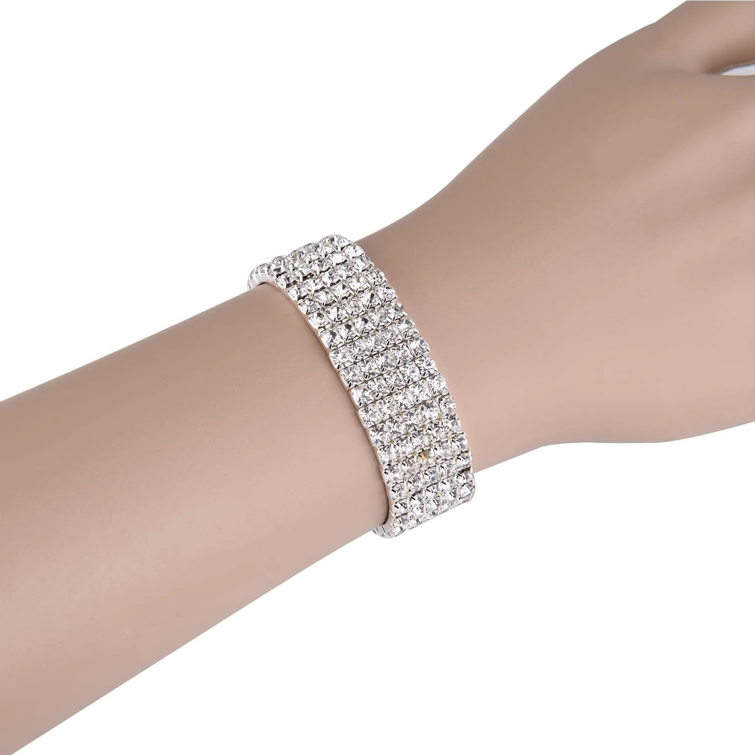 Zealmer 18K Gold Plated 1-6 Rows Rhinestone Choker Necklace & Bracelets Set Bridal Jewelry