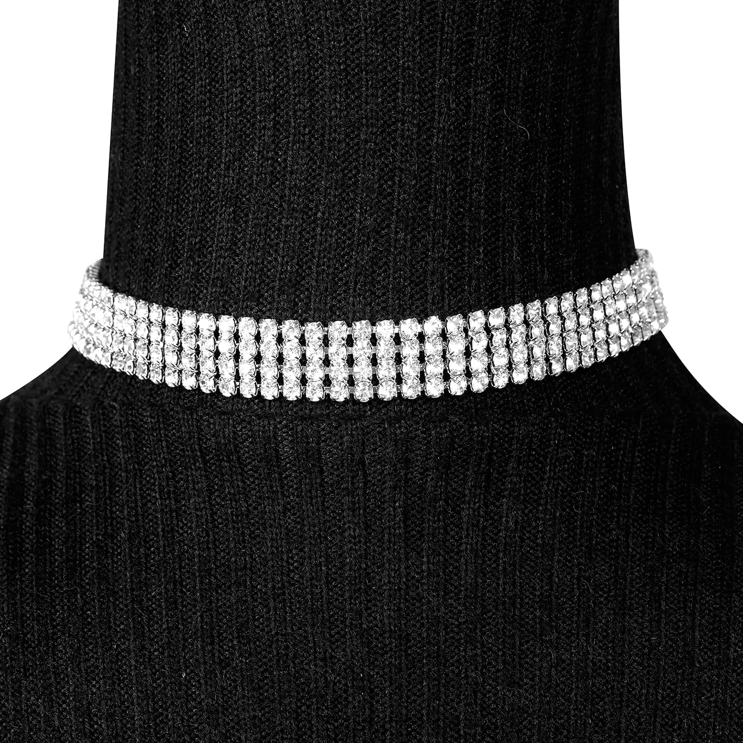 Zealmer Rhinestone Choker Necklaces Silver Sparkling Diamond Choker Crystal Rhinestone Glitter Necklace Gold Plated Jewelry Gifts for Women Bridal Wedding Bridesmaid