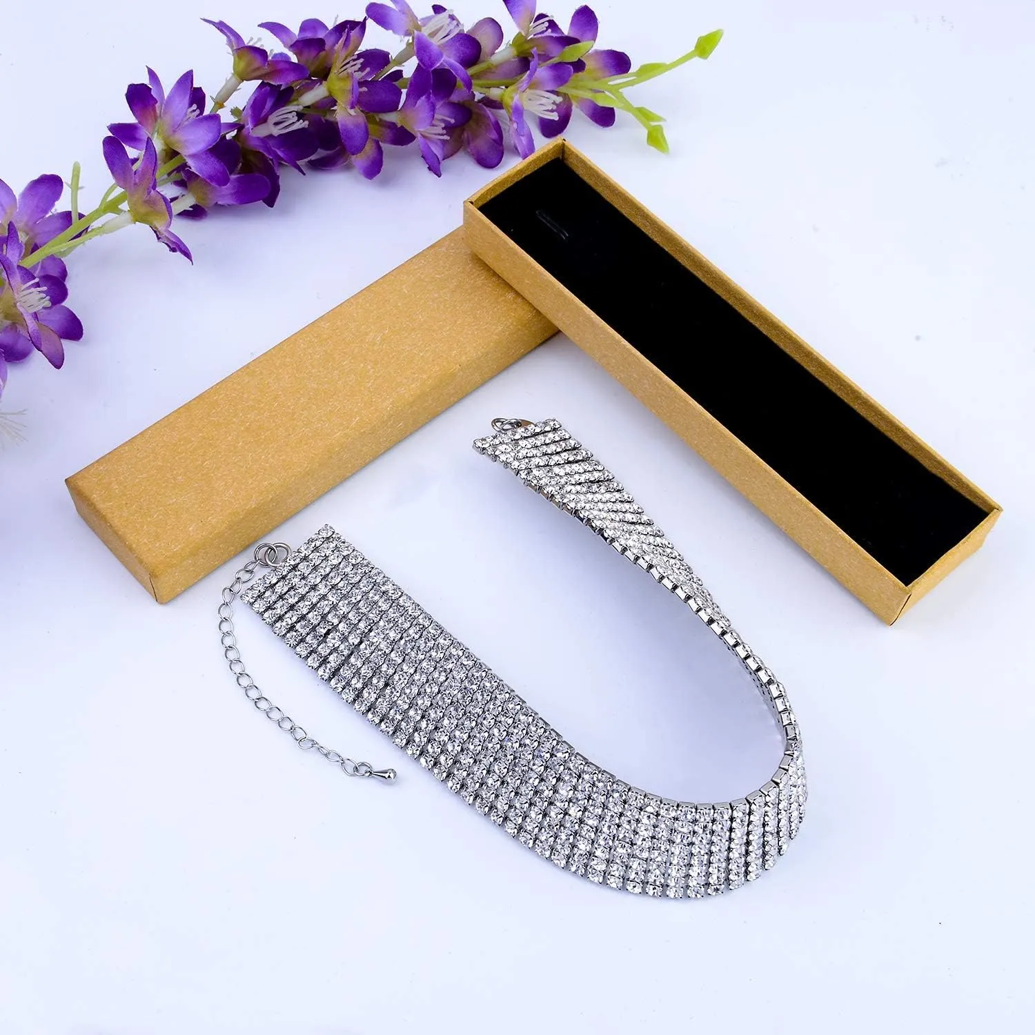 Zealmer Rhinestone Choker Necklaces Silver Sparkling Diamond Choker Crystal Rhinestone Glitter Necklace Gold Plated Jewelry Gifts for Women Bridal Wedding Bridesmaid