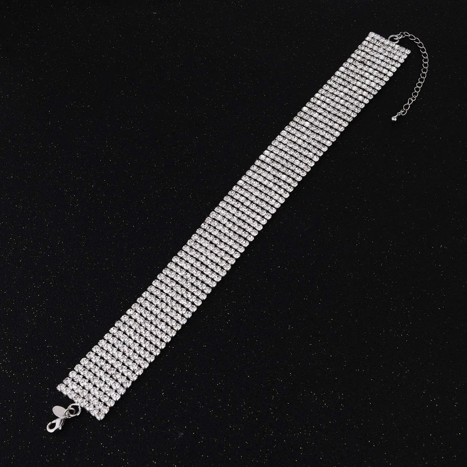 Zealmer Rhinestone Choker Necklaces Silver Sparkling Diamond Choker Crystal Rhinestone Glitter Necklace Gold Plated Jewelry Gifts for Women Bridal Wedding Bridesmaid