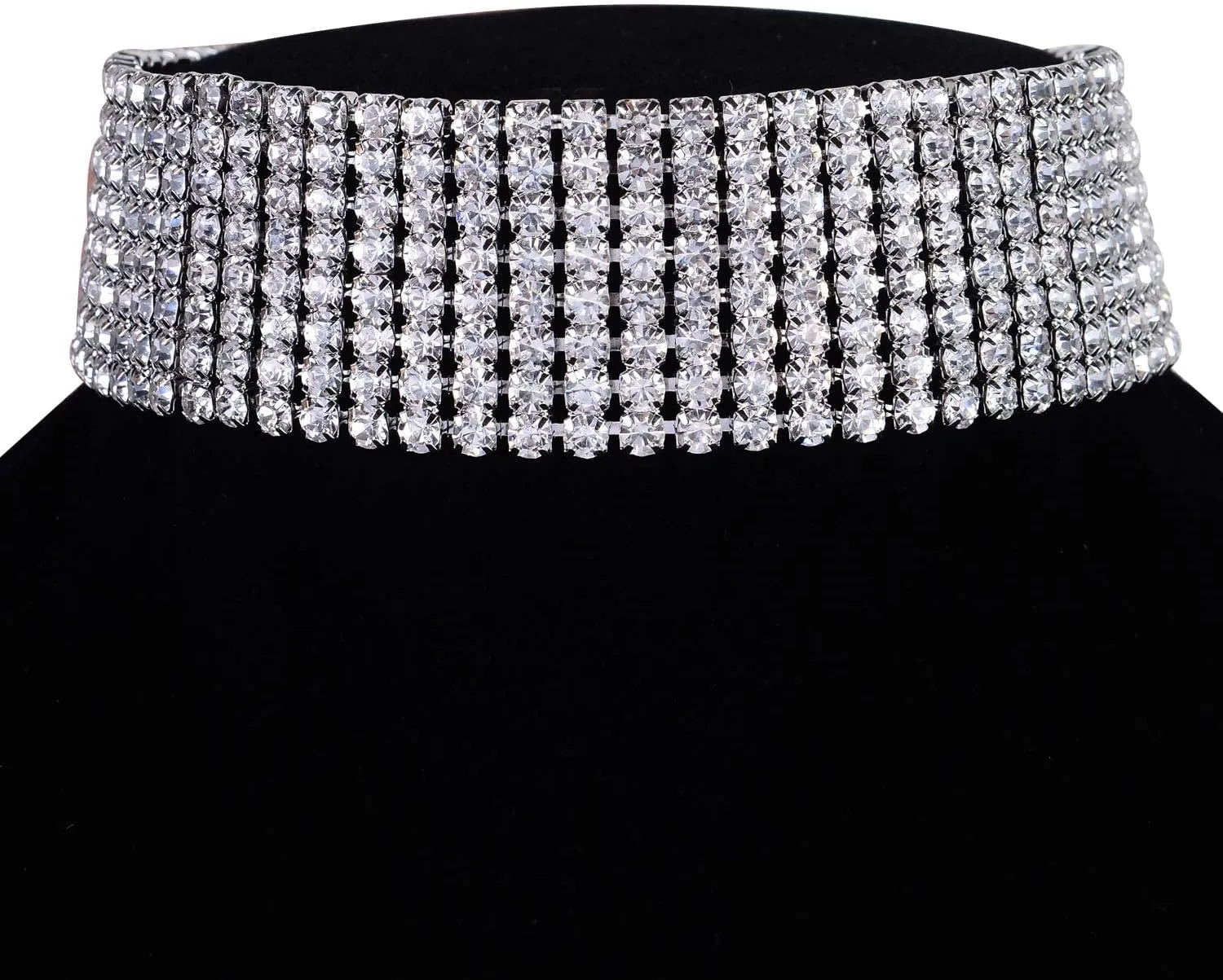 Zealmer Rhinestone Choker Necklaces Silver Sparkling Diamond Choker Crystal Rhinestone Glitter Necklace Gold Plated Jewelry Gifts for Women Bridal Wedding Bridesmaid