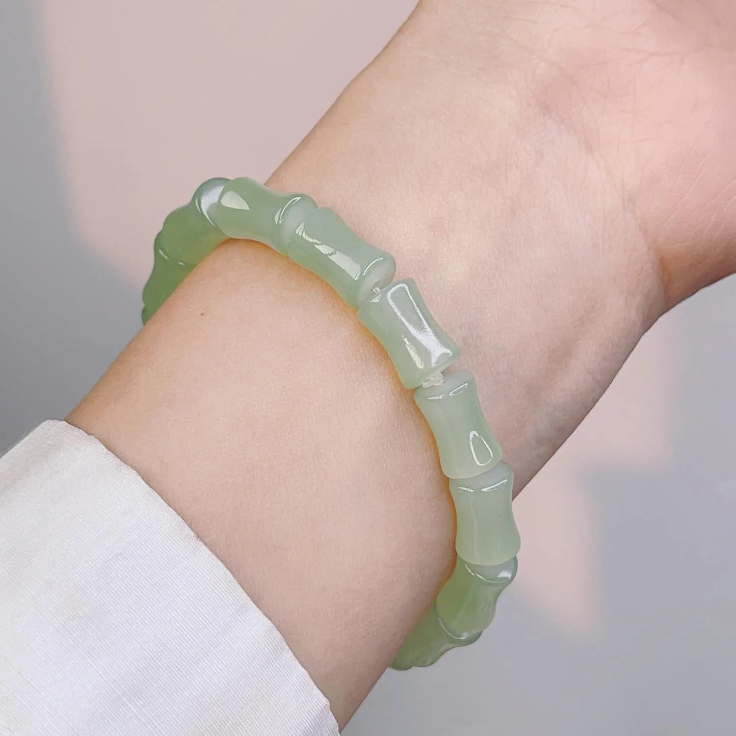 ZMANYIJEW Natural Jade Bamboo Beaded Bracelet New Chinese Style Jade Bracelet for Women Exquisite Lucky Hotan Jade Bracelet Jewelry